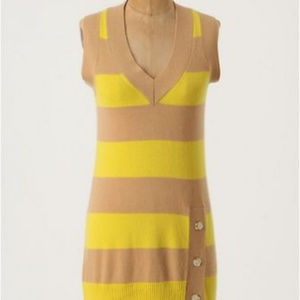 Anthropologie Striated Balance Sweater Striped 100% Cashmere V-Neck Tunic size S